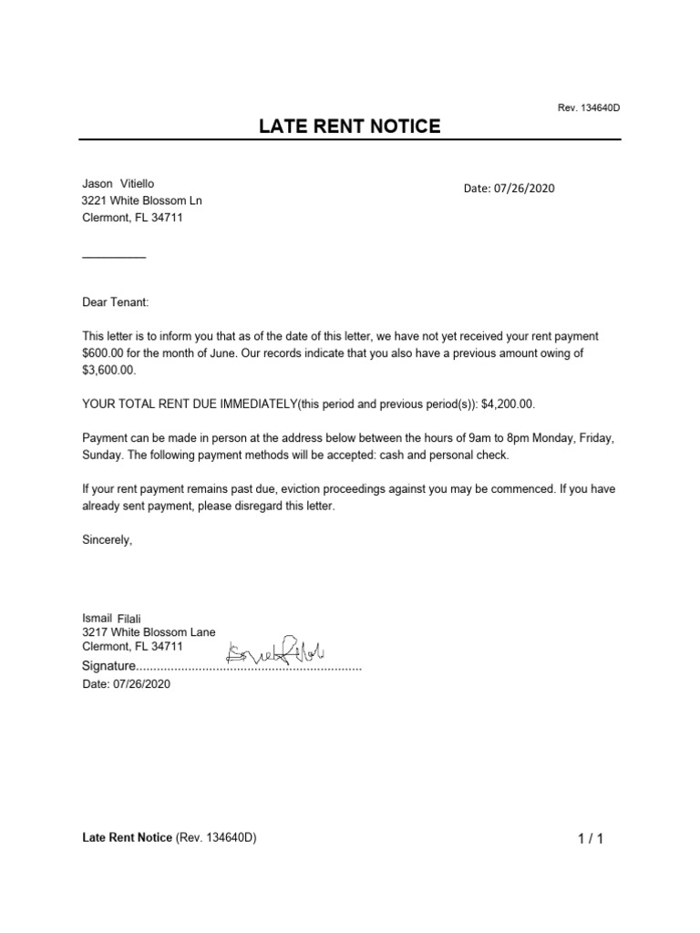 Late Rent Notice Template and Guidelines | PDF | Eviction | Leasehold ...