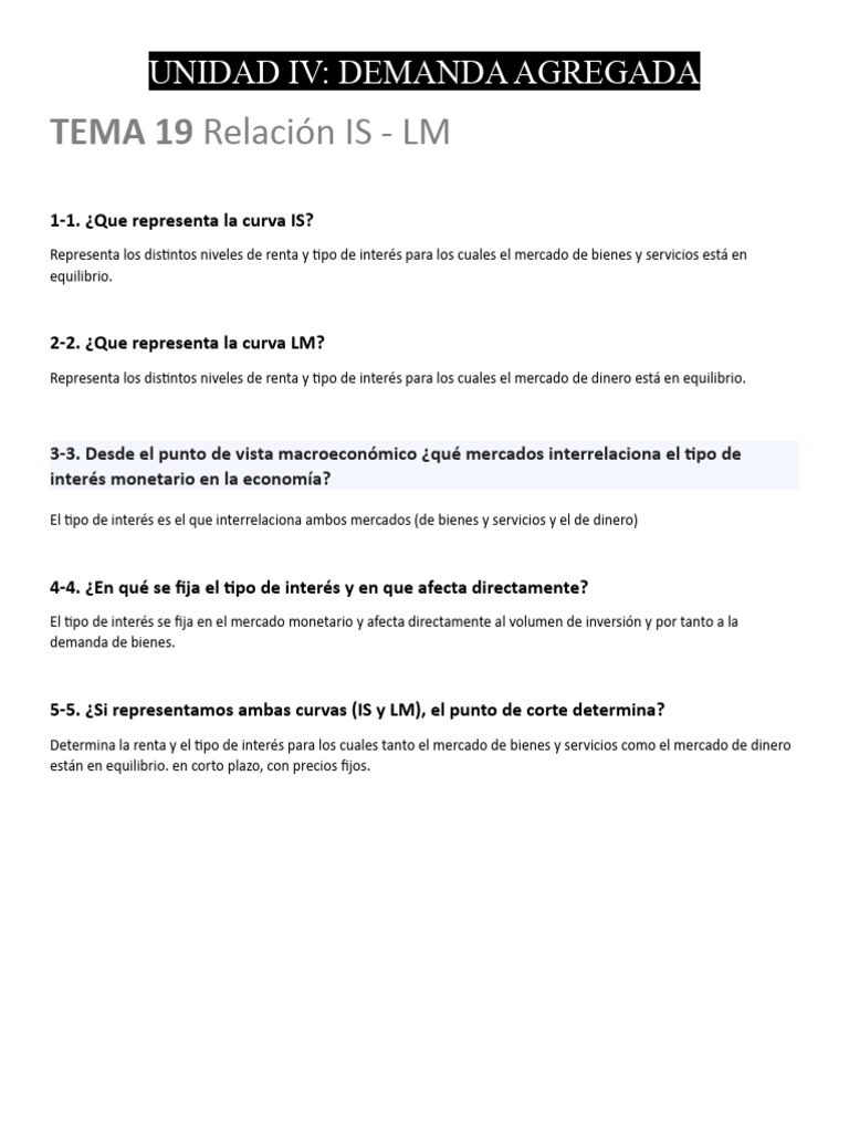 Curvas IS-LM y Demanda Agregada | PDF | La política fiscal | La ...