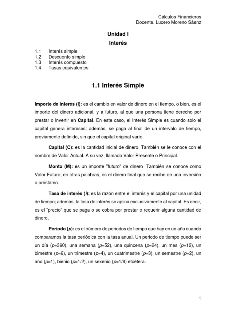 1.1 Interes Simple | PDF | Interés | Tasas de interés