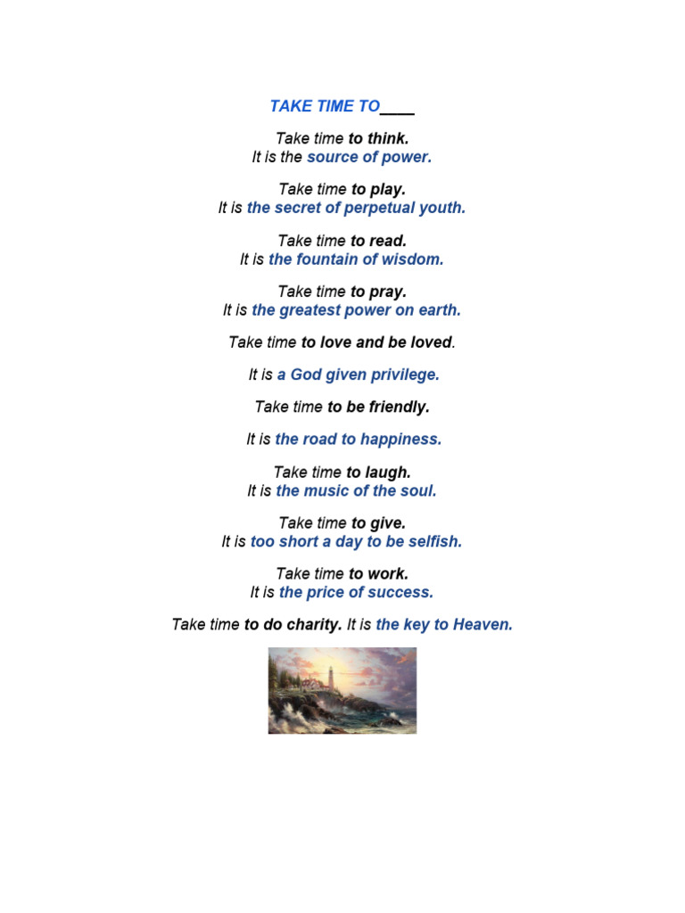 TAKE TIME TO Poem PDF