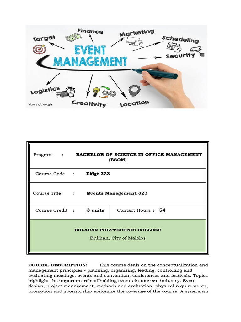 Events Management Course Overview | PDF | Teachers
