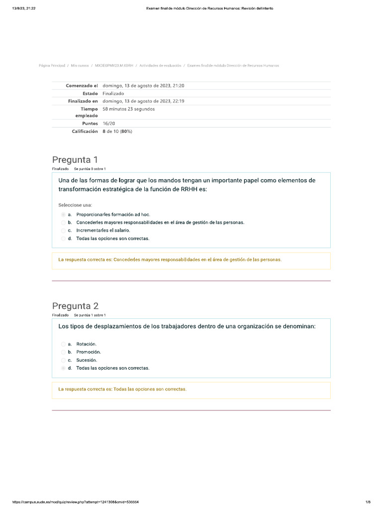 Evaluacion Modulo Direccion RRHH | PDF