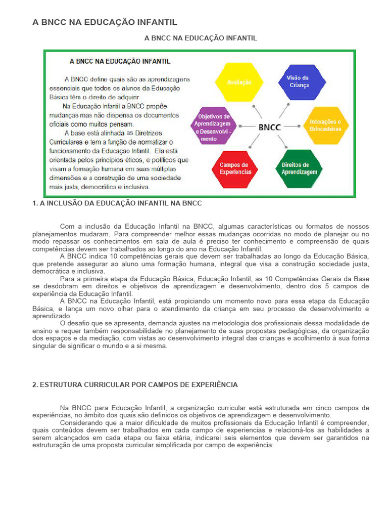 Objetivos da BNCC na Educação Infantil | PDF | Pré-escola | Aprendizado