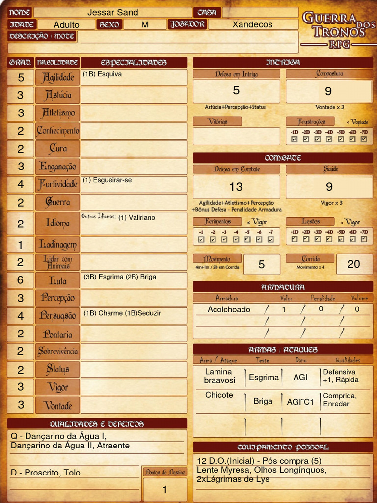 Ficha - Jessar - Sand Time Skip 1 | PDF