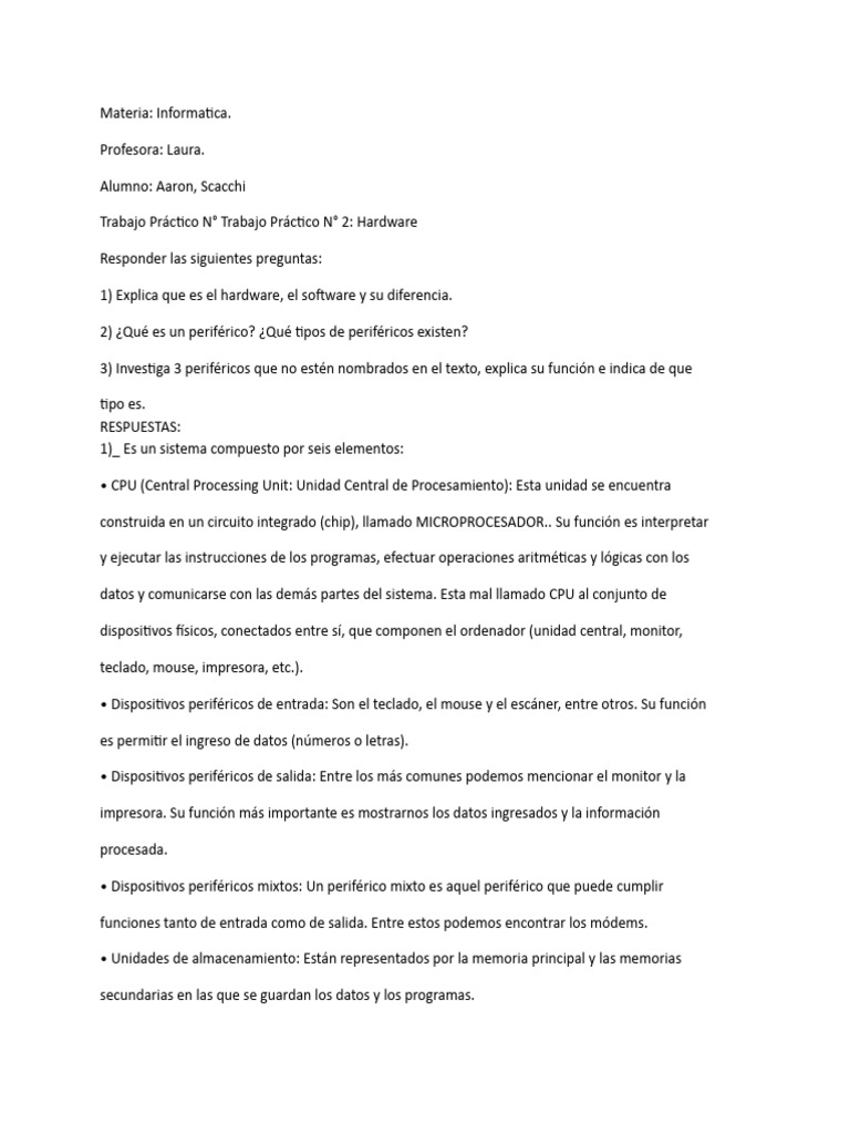 Hardware y Periféricos: Guía Completa | PDF | Hardware de la ...