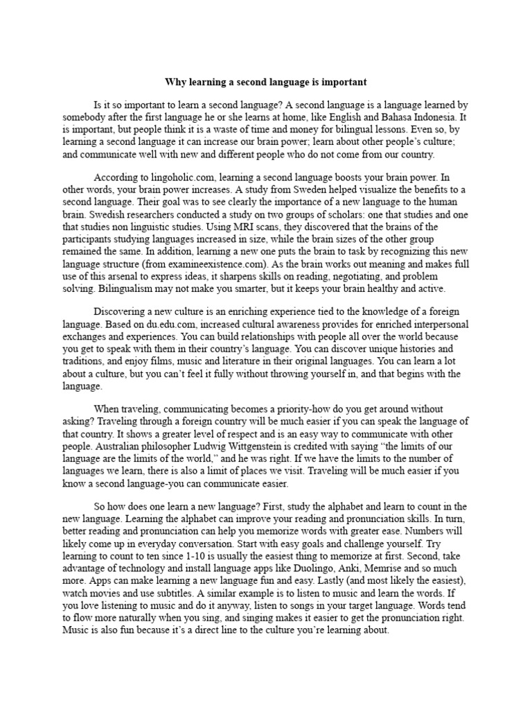 Why learning a second language is important essay pdf second