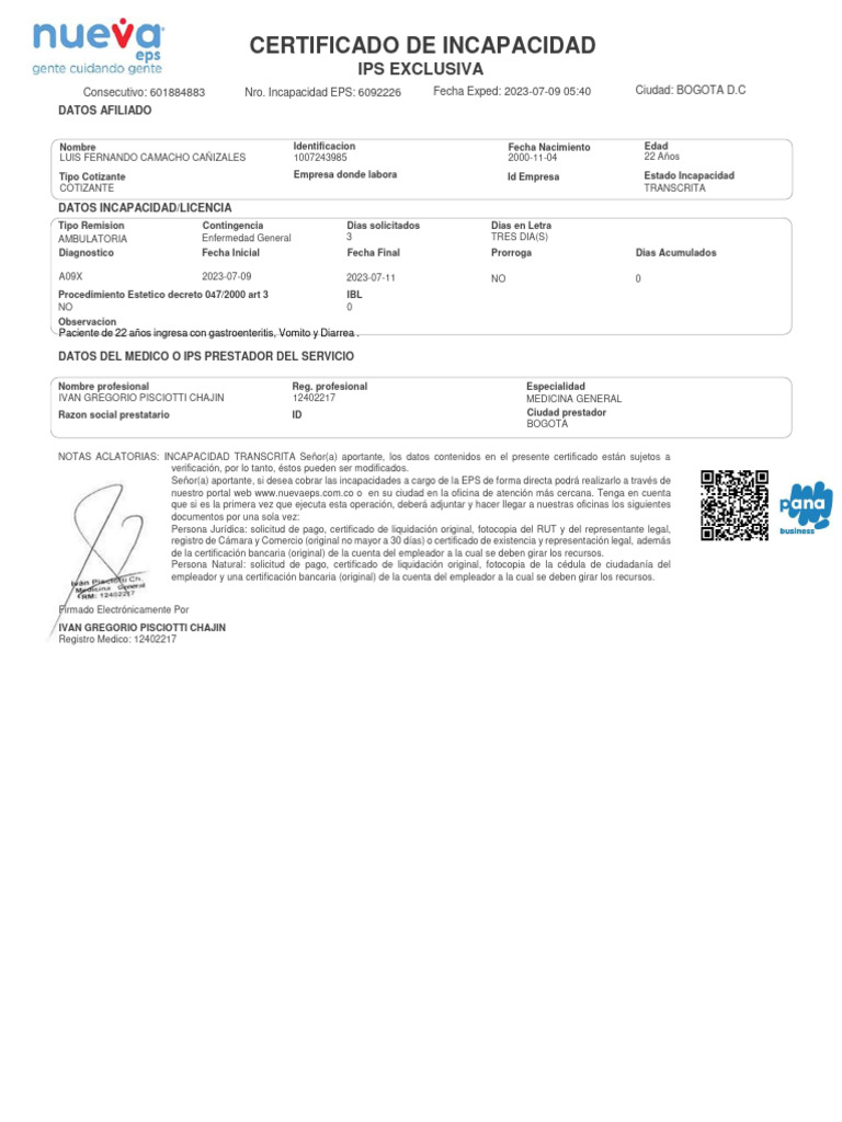 Certificado de Incapacidad Nueva EPS | PDF | Cuidado de la salud