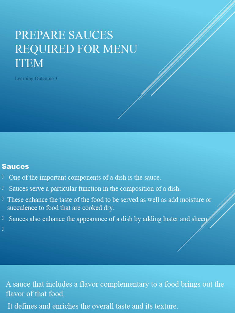 Prepare Sauces Required for Menu Item PDF