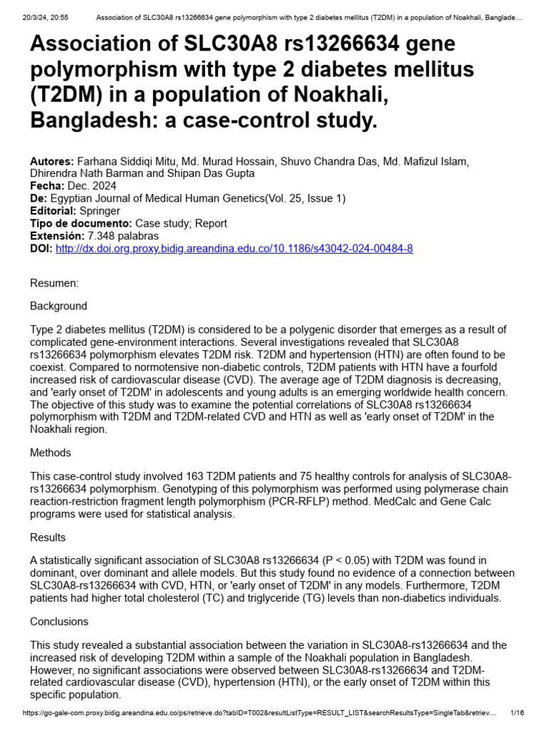Association of SLC30A8 Rs13266634 Gene Polymorphism With Type 2 ...