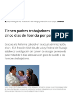 Tienen padres trabajadores derecho a cinco días de licencia por paternidad _ Secretaría del Trabajo y Previsión Social _ Gobierno _ gob.mx