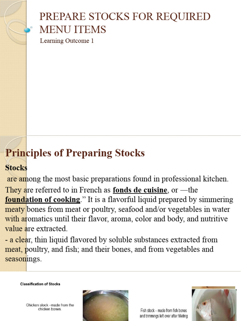 Prepare Stocks For Required Menu Items PDF