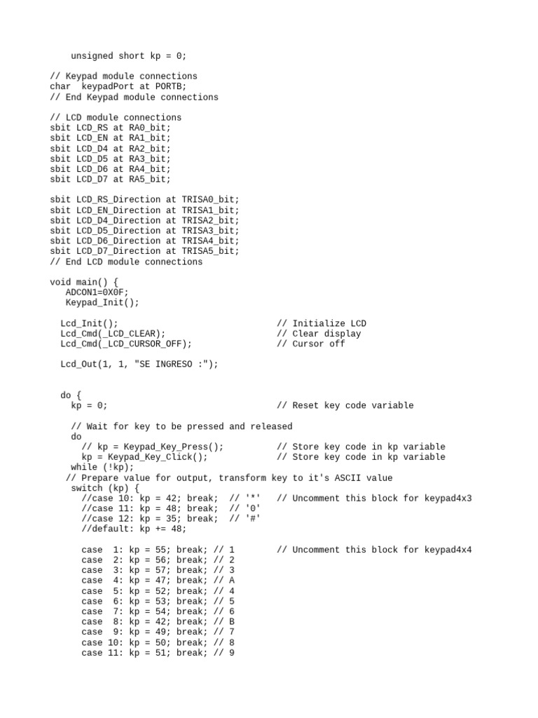Keypad and LCD Integration Code | PDF