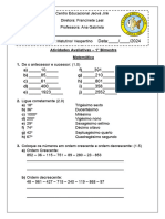 Avaliação de Matemática 4ano