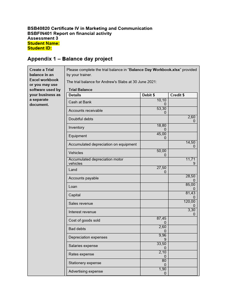 Bsbfin401 assessment 3 update excel download free pdf