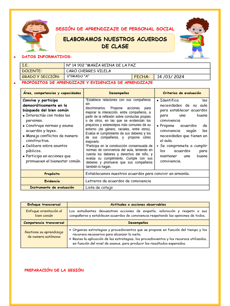 Acuerdos de Convivencia en Aula 6°A | PDF | Salón de clases | Aprendizaje