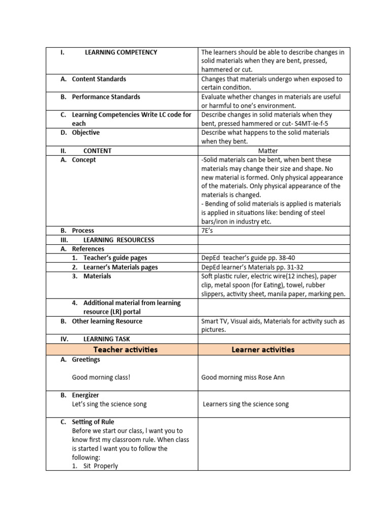 Changes in Solid Materials When Bent | PDF | Learning | Teachers