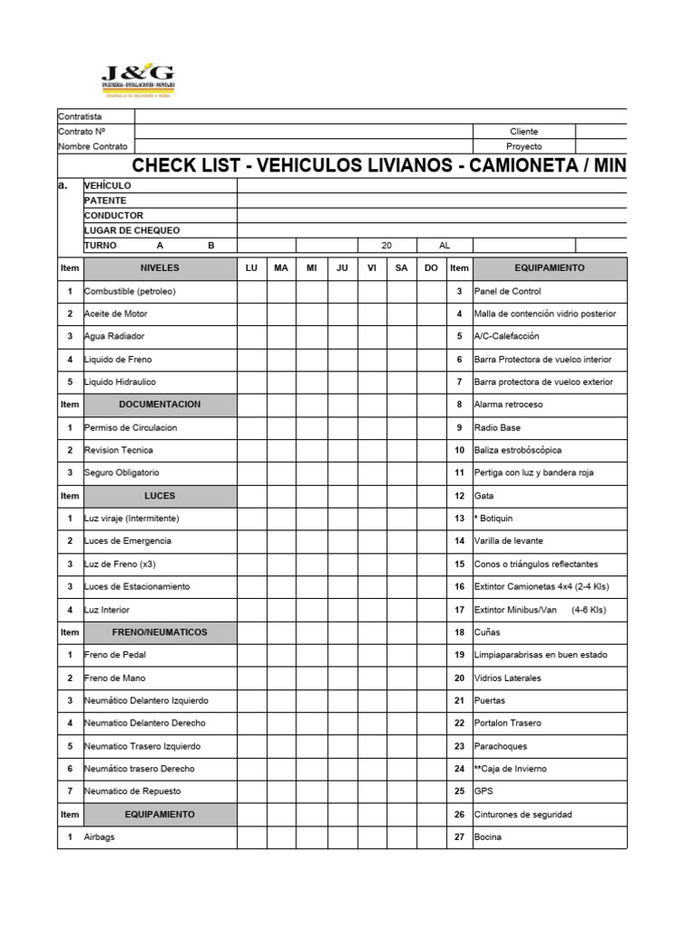 Chech List Vehículos | PDF | Vehículo de motor | Vehículos
