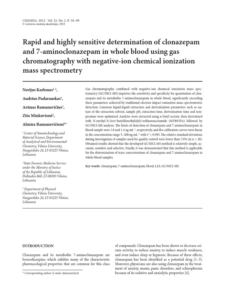 Clonazepam Detection in Blood via GC/NICI-MS | PDF | Gas Chromatography ...