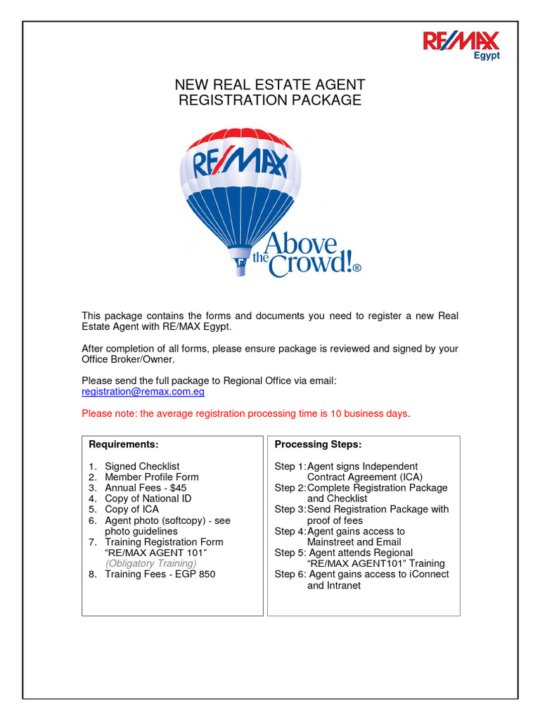 RE/MAX Egypt Agent Registration Guide | PDF | Cheque
