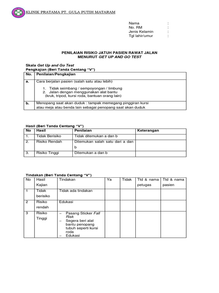 Form Penilaian Resiko Jatuh Pasien Rawat Jalan Pdf