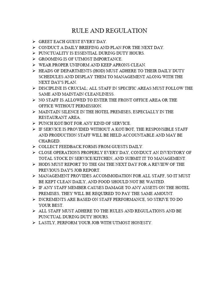 Staff Rules and Regulations Overview | PDF