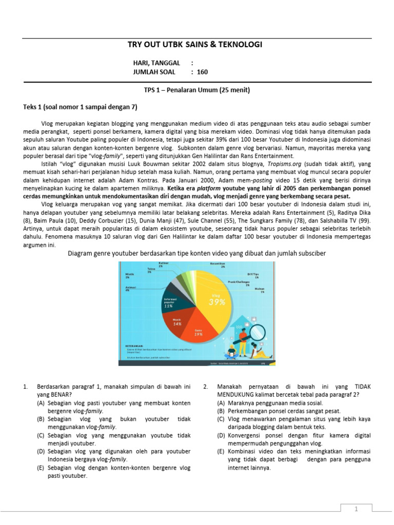 Latihan try out utbk saintek pdf