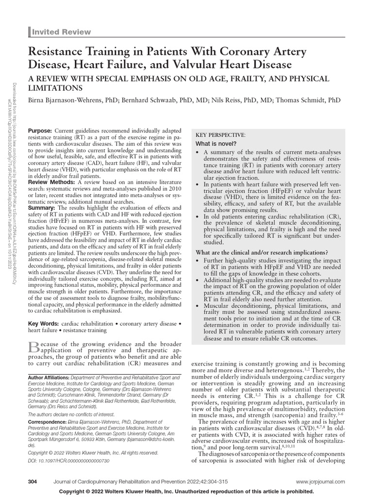 Resistance Training in Patients With Coronary Artery Disease, Heart ...