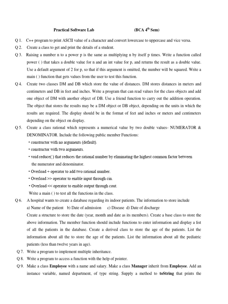 BCAAA 4th Sem Practical List C++ | PDF | Parameter (Computer ...