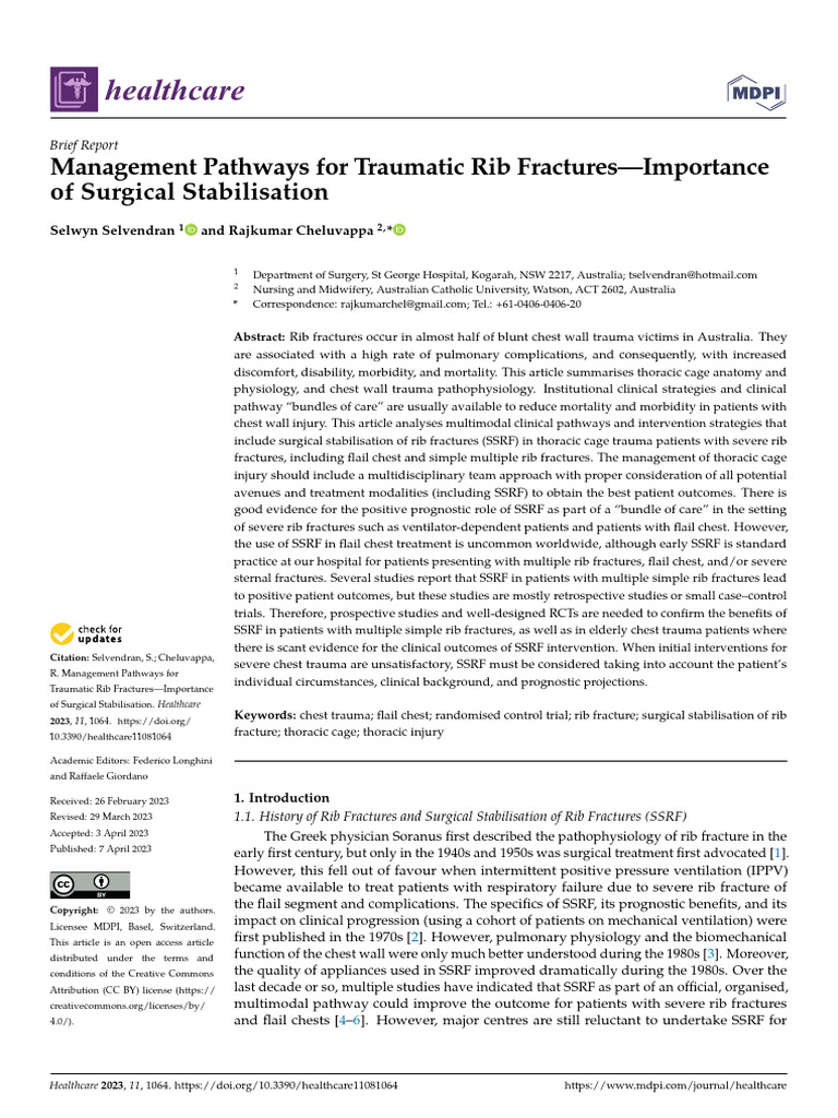 Management Pathways For Traumatic Rib Fractures | PDF | Thorax | Lung