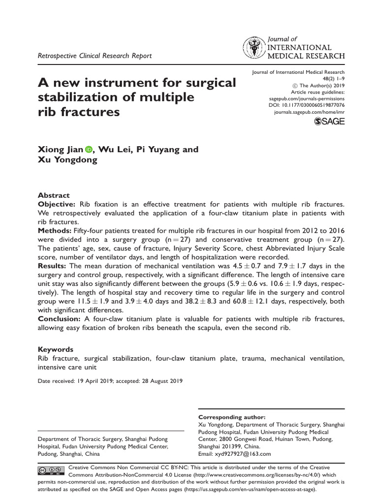 A New Instrument For Surgical Stabilization of Multiple Rib Fractures ...