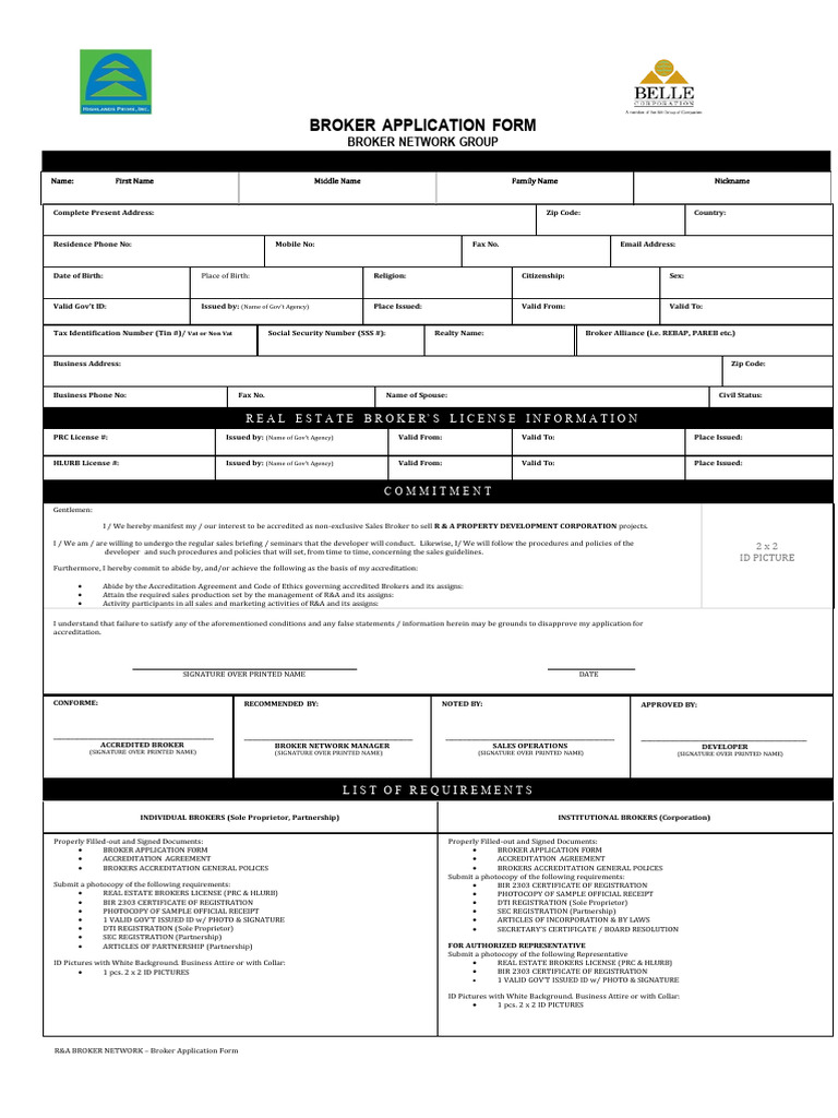 Brokers Accreditation Form PDF Taxes Payments