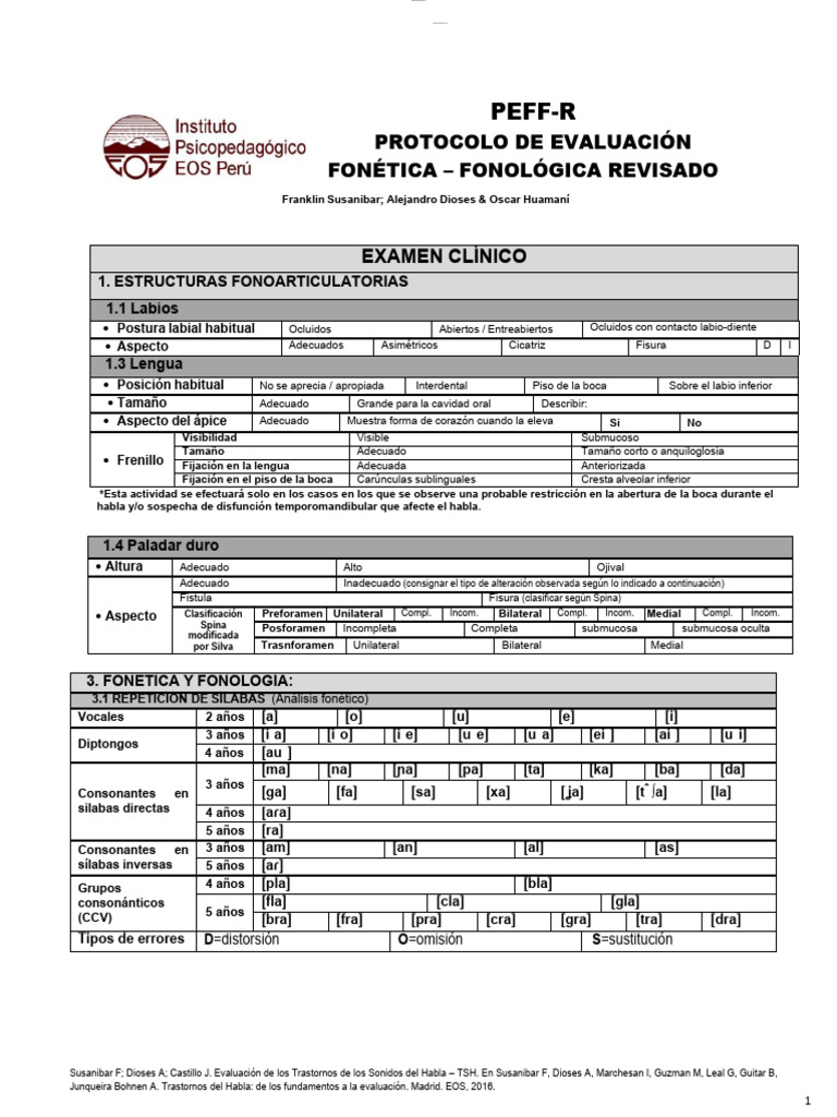 Protocolo PEFF-R para Evaluación del Habla | PDF | Boca | Fonética