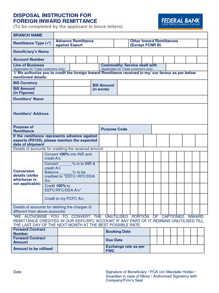 Foreign Inward Remittance Disposal Instructions | PDF | Office Of ...