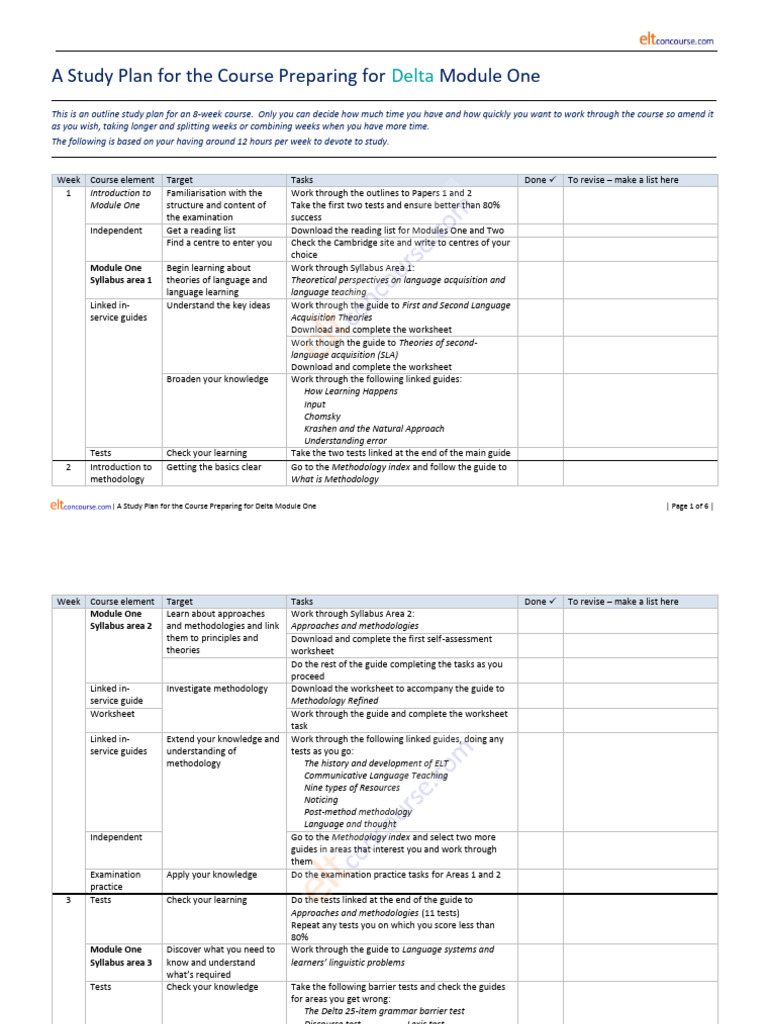 Study Plan Delta Module One | PDF | Educational Assessment | Linguistics