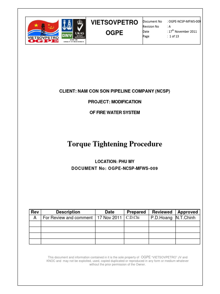Torque Tightening Procedure for Flanges | PDF | Screw | Nut (Hardware)