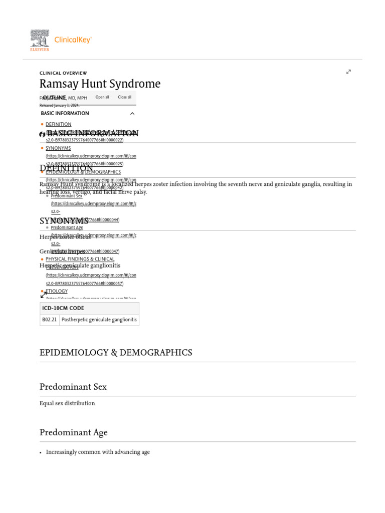 Ramsay Hunt Syndrome - ClinicalKey 2 | PDF | Neurology | Diseases And ...