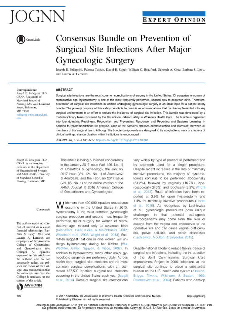 Consensus Bundle On Prevention of Surgical Site Infections After Major ...