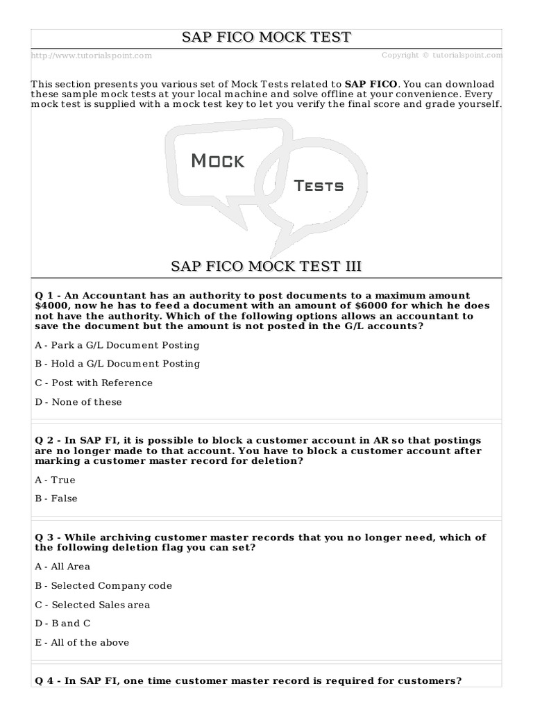Sap Fico Mock Test III | Download Free PDF | Payments | Financial Services