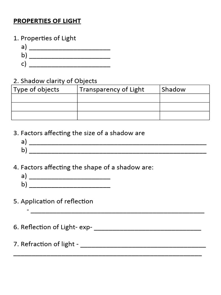 Properties of Light and Shadows | PDF
