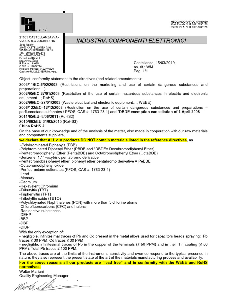 Conformity Statement for RoHS & WEEE Compliance | PDF | Physical ...
