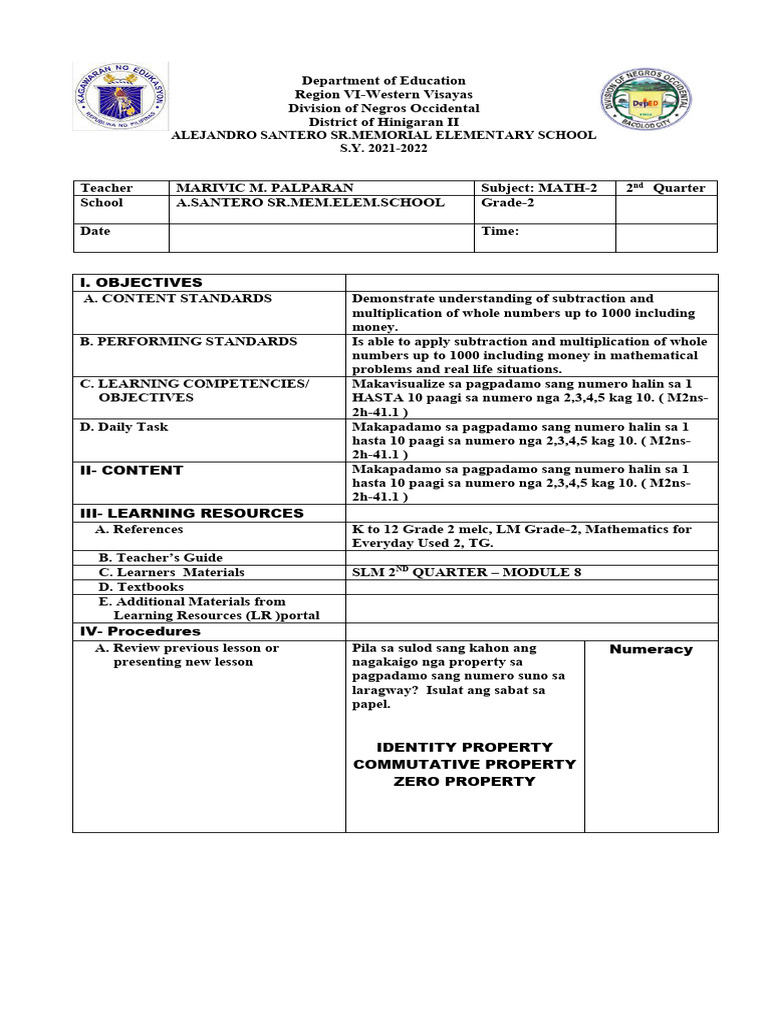 Grade 2 Math Lesson Plan: Multiplication & Subtraction | PDF | Behavior ...