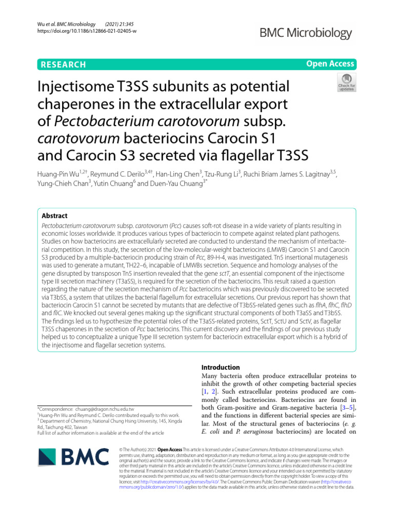 2020 Injectisome T3SS Subunits As Potential Chaperones in The ...
