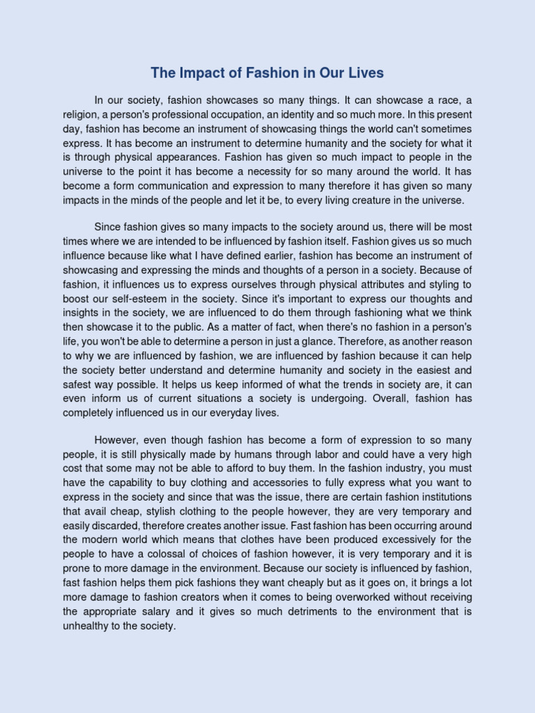 The Impact of Fashion in Our Lives | PDF | Fashion | Clothing