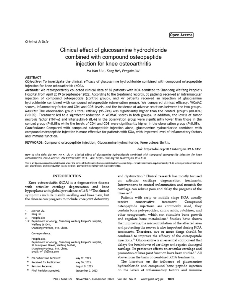 Clinical Effect of Glucosamine Hydrochloride Combined With Compound