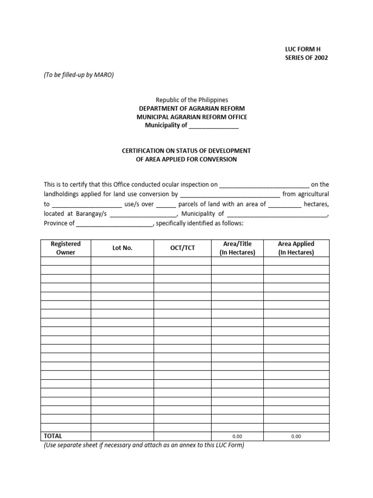 Land Use Conversion Certification Form | PDF | Finance & Money Management