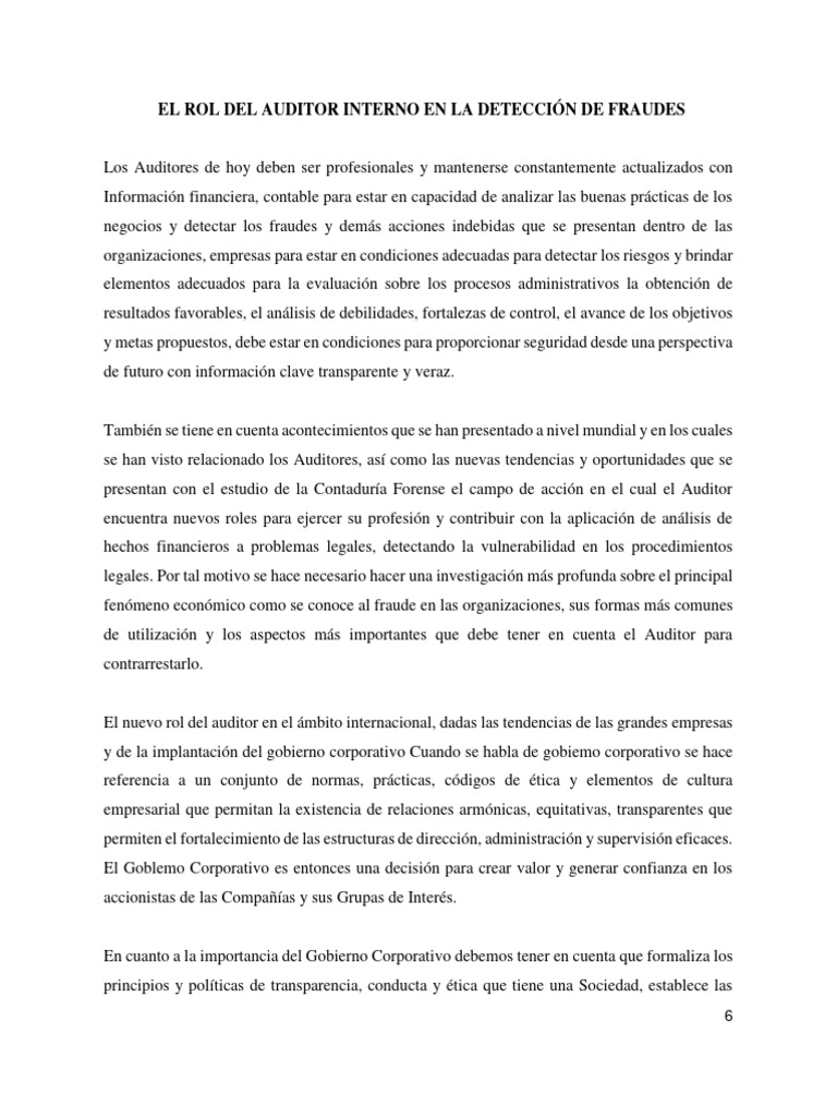 El Rol Del Auditor Interno en La Detección de Fraudes - GRUPO 1 - Salon ...