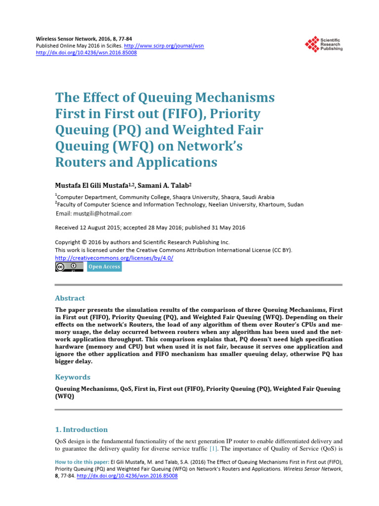 The Effect of Queuing Mechanisms First in First Ou | PDF | Quality Of ...