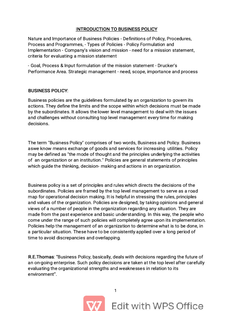 Business Policy: Definition & Importance | PDF | Policy | Employment