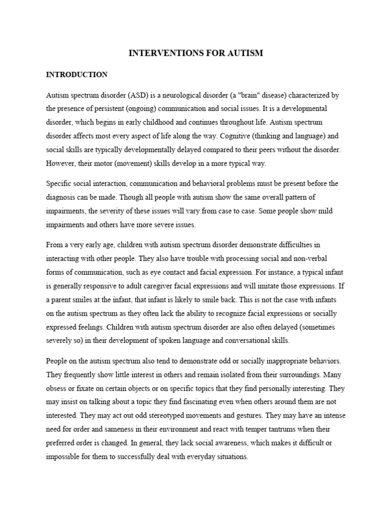 Autism Interventions Overview | PDF | Autism Spectrum | Asperger Syndrome