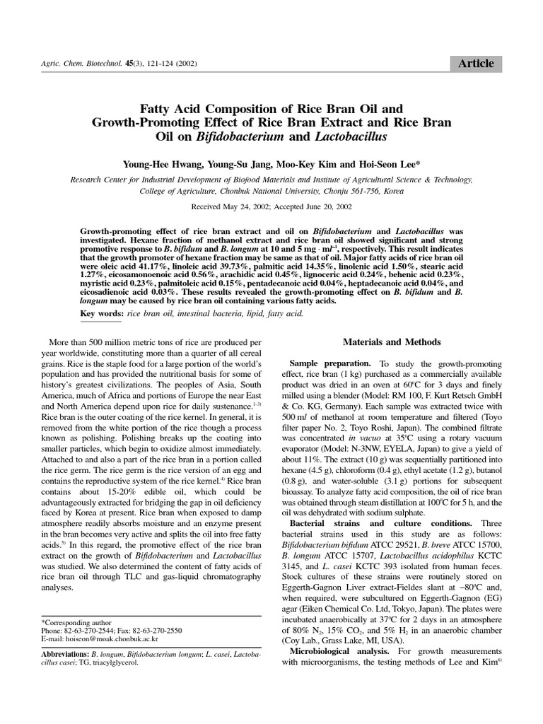 Fatty Acid Composition of Rice Bran Oil and Ok | PDF | Rice | Fatty Acid
